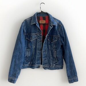 Vintage Levis Denim Jacket Blanket Buffalo Plaid Lined Distressed Blue Jean